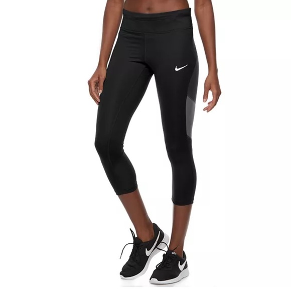Nike Pants - NIKE DRI-FIT Power Running Midrise Crop XS Mesh Legging Black White Grey